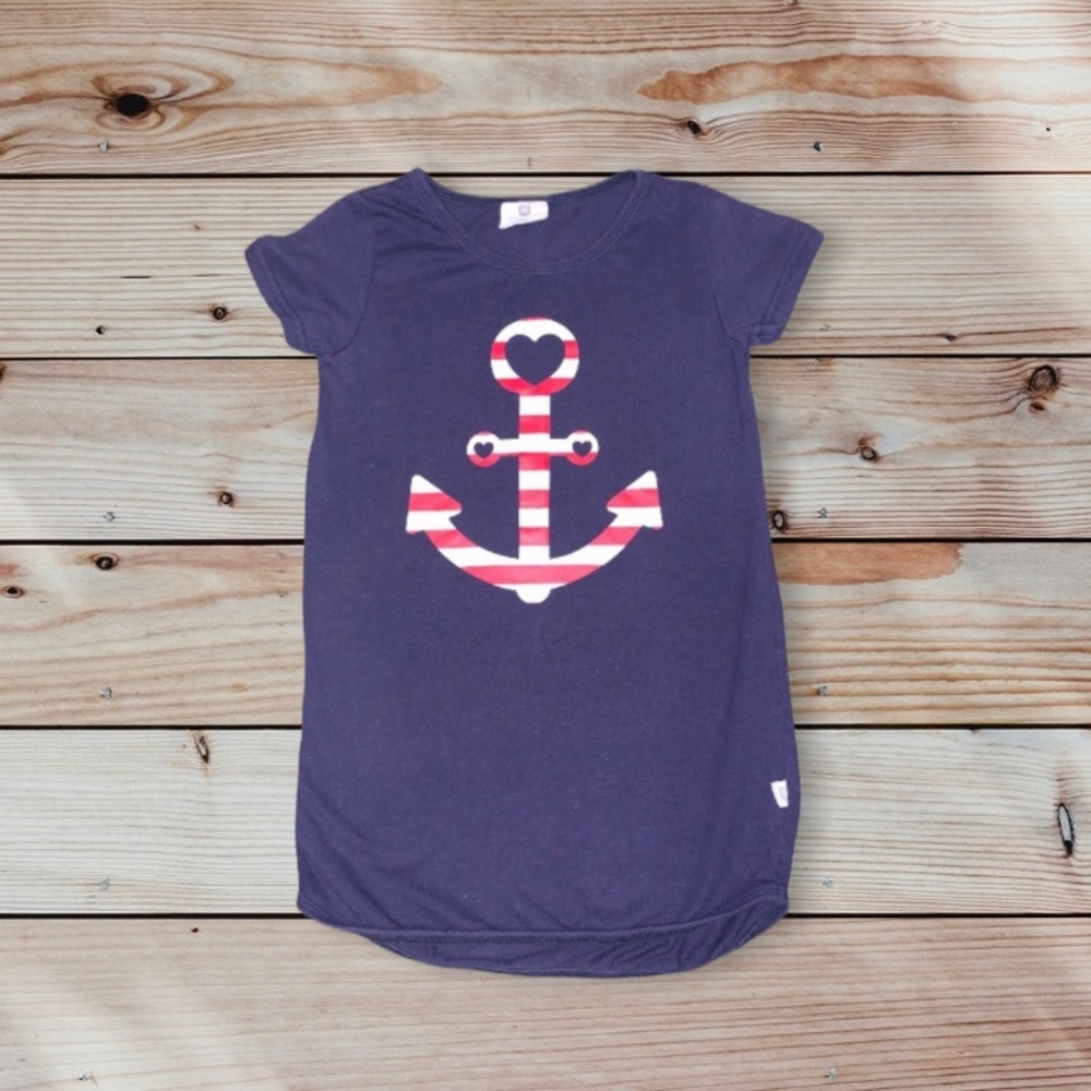 HootKid Navy Blue Girl’s Shirt With Red And White Stripes Anchor Size 2yrs